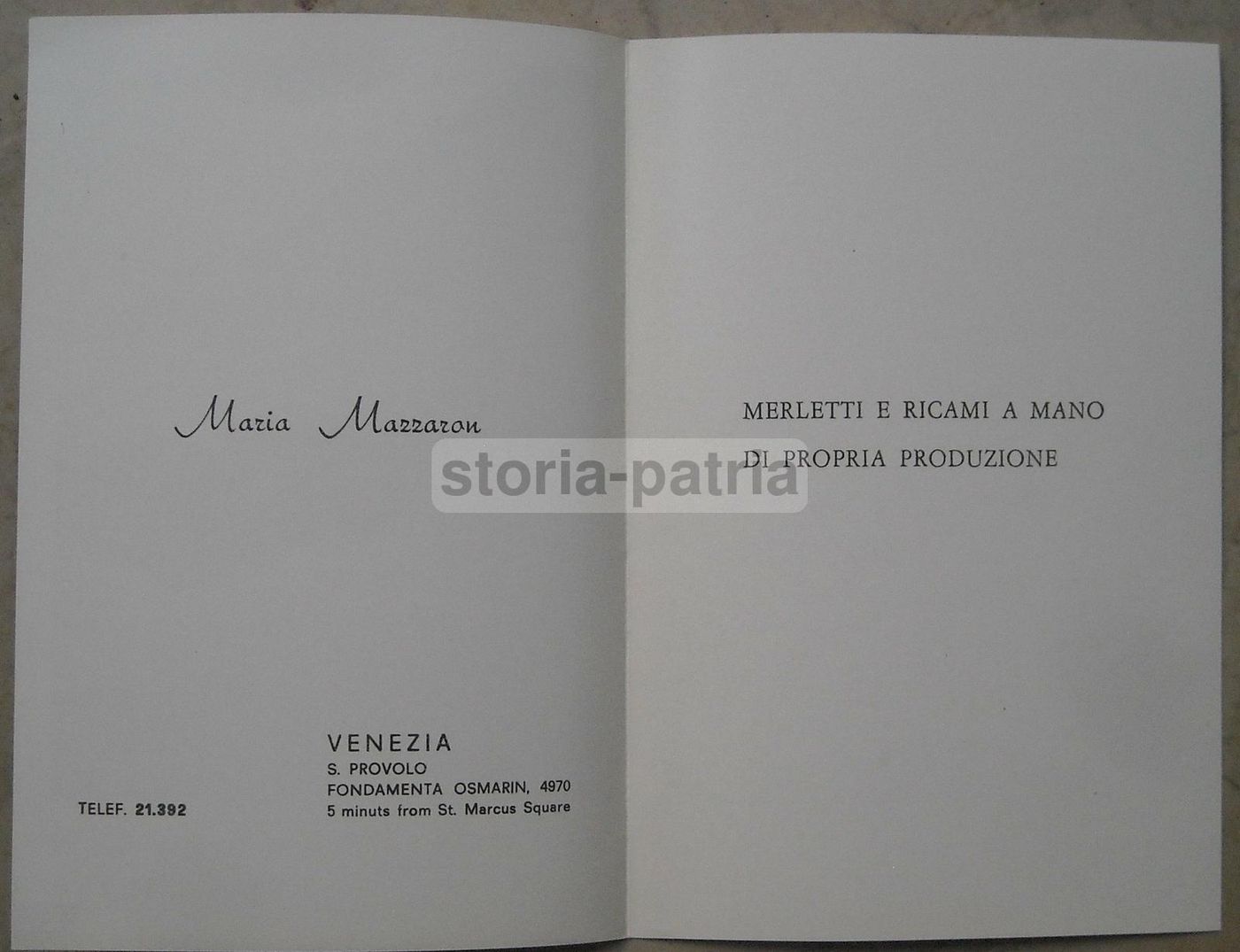 Depliant Pubblicitario Maria Mazzaron Ricami Merletti Venezia 1950