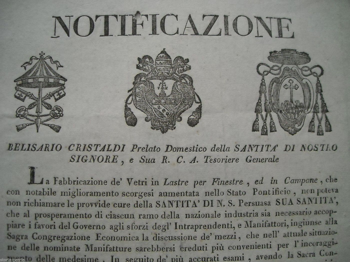 Notificazione Pontificia Vetrerie 1821 Roma Stato Pontificio