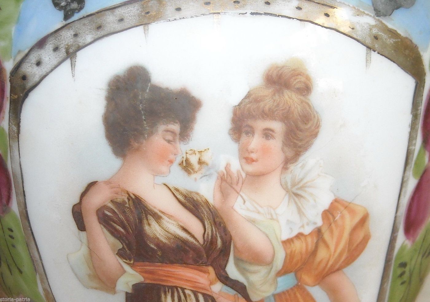 Vaso Opaline Liberty Decorato Dipinto Primo '900 Vetro Antico