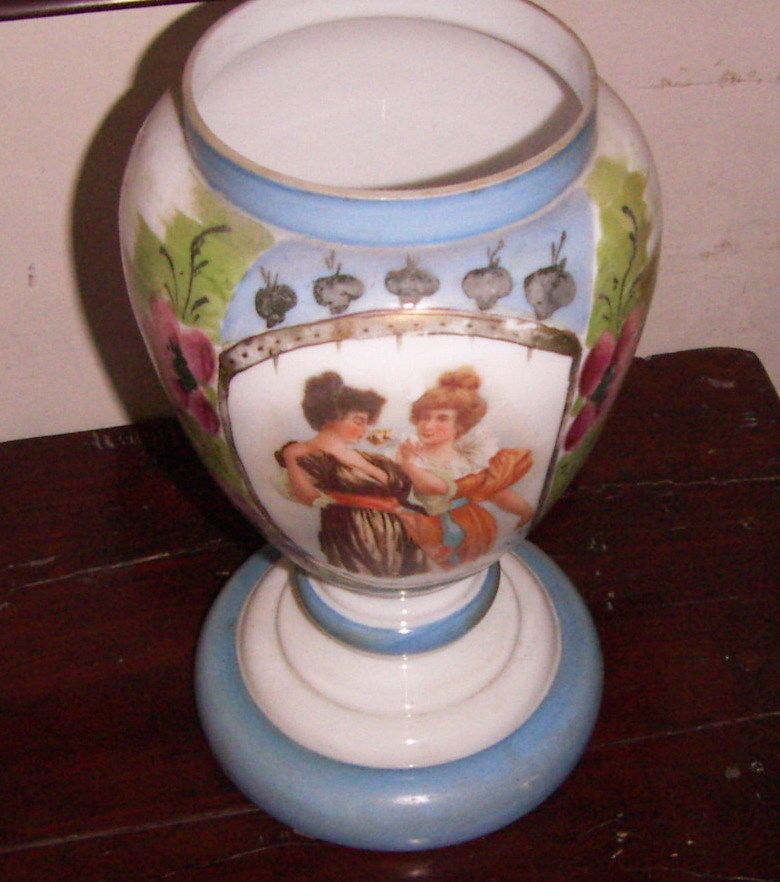 Vaso Opaline Liberty Decorato Dipinto Primo '900 Vetro Antico