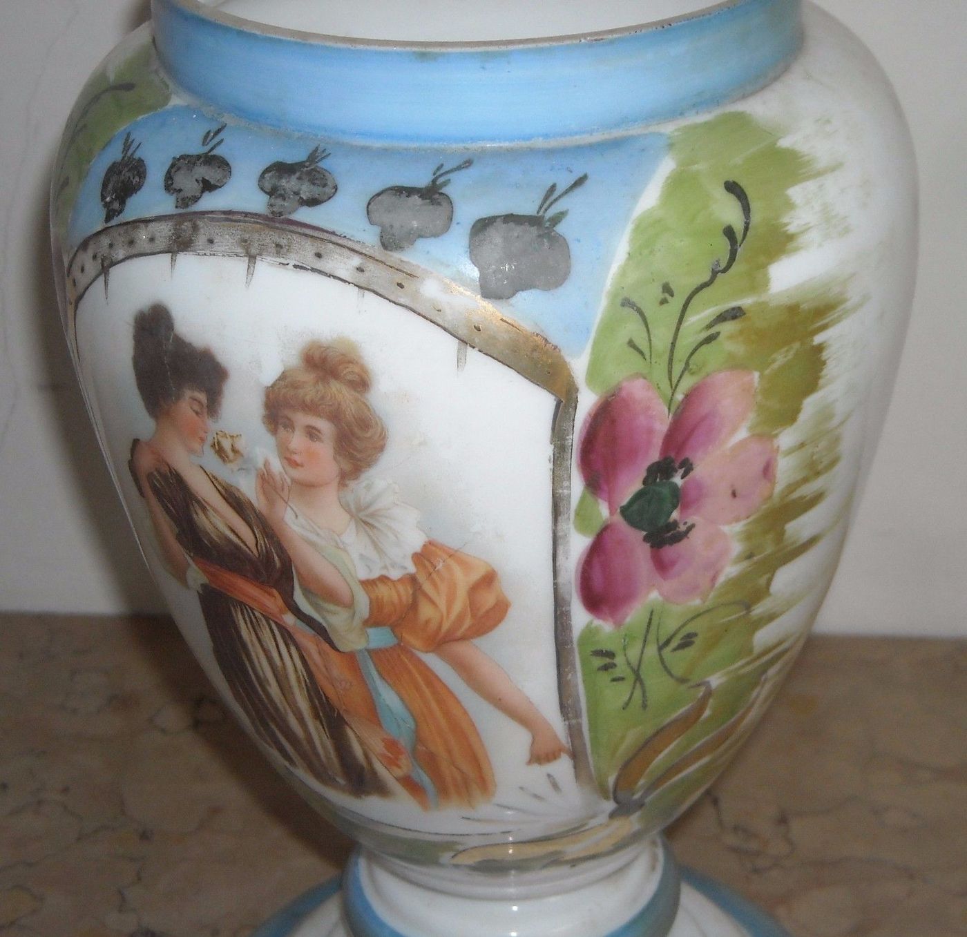 Vaso Opaline Liberty Decorato Dipinto Primo '900 Vetro Antico