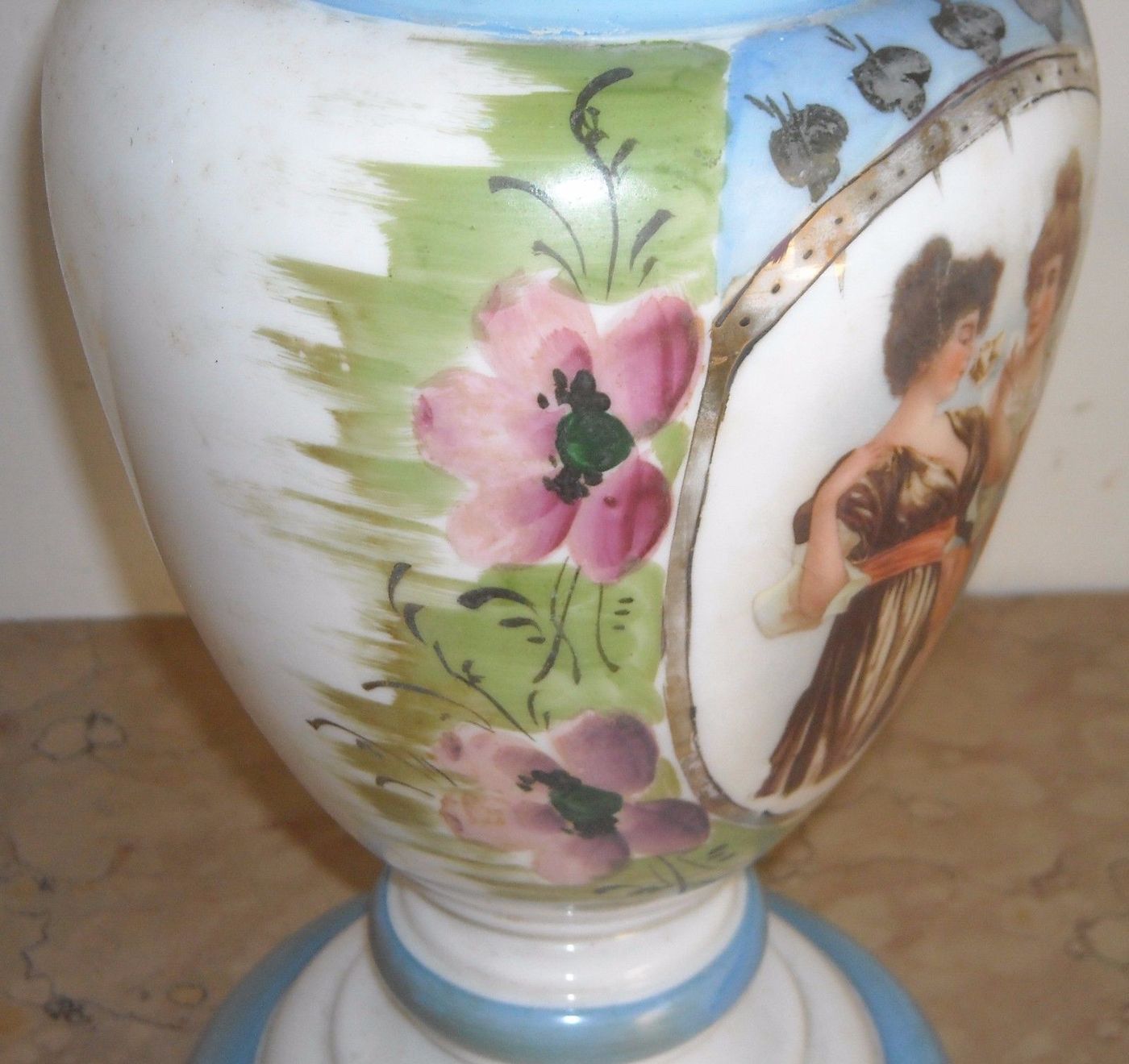 Vaso Opaline Liberty Decorato Dipinto Primo '900 Vetro Antico