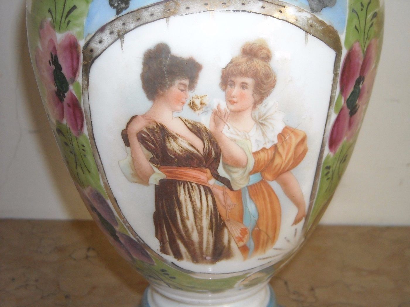 Vaso Opaline Liberty Decorato Dipinto Primo '900 Vetro Antico
