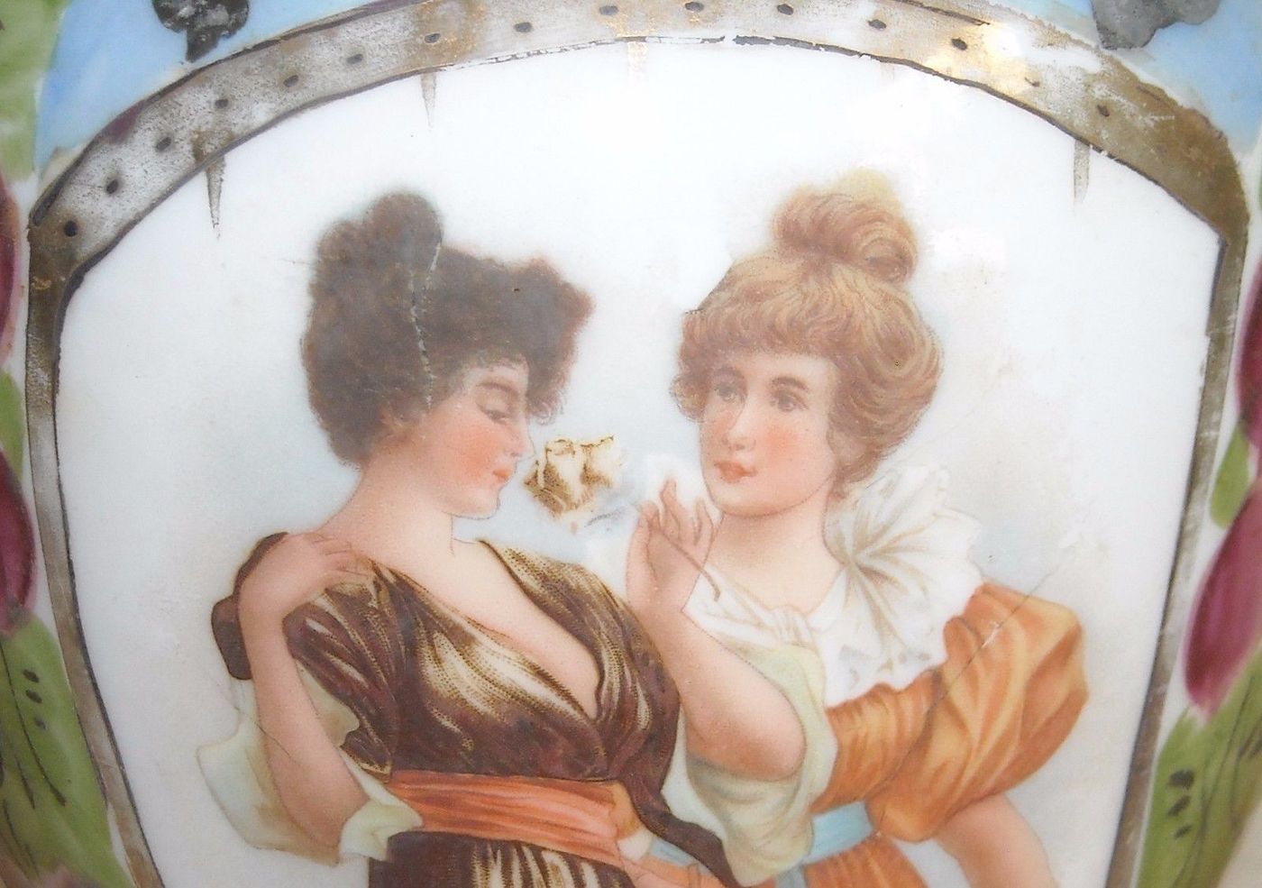 Vaso Opaline Liberty Decorato Dipinto Primo '900 Vetro Antico