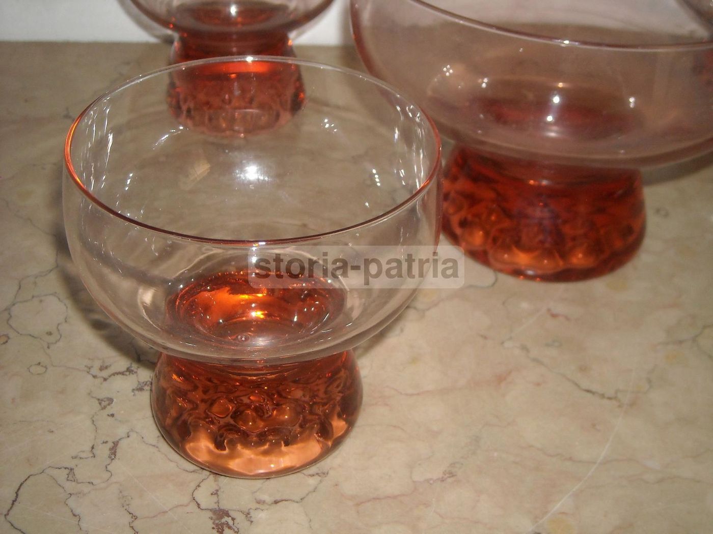 Set 5 Ciotole In Vetro Rosa Anni '50 Per Gelato E Macedonie