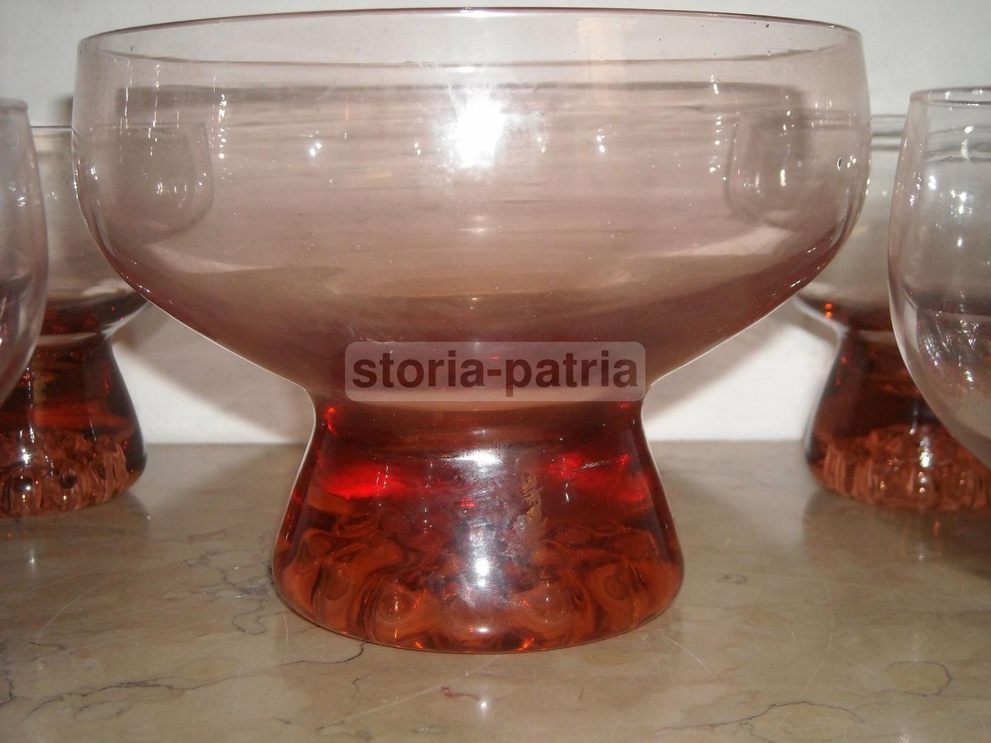 Set 5 Ciotole In Vetro Rosa Anni '50 Per Gelato E Macedonie