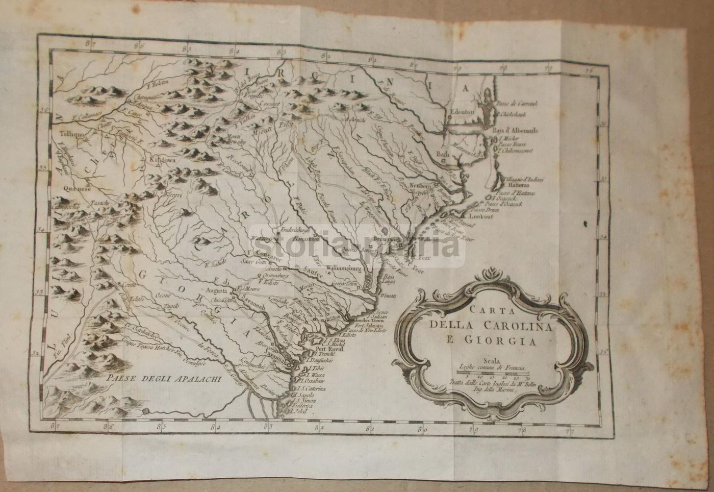 Mappa Antica Della Carolina E Della Georgia, Incisione Di Jacques Nicolas Bellin