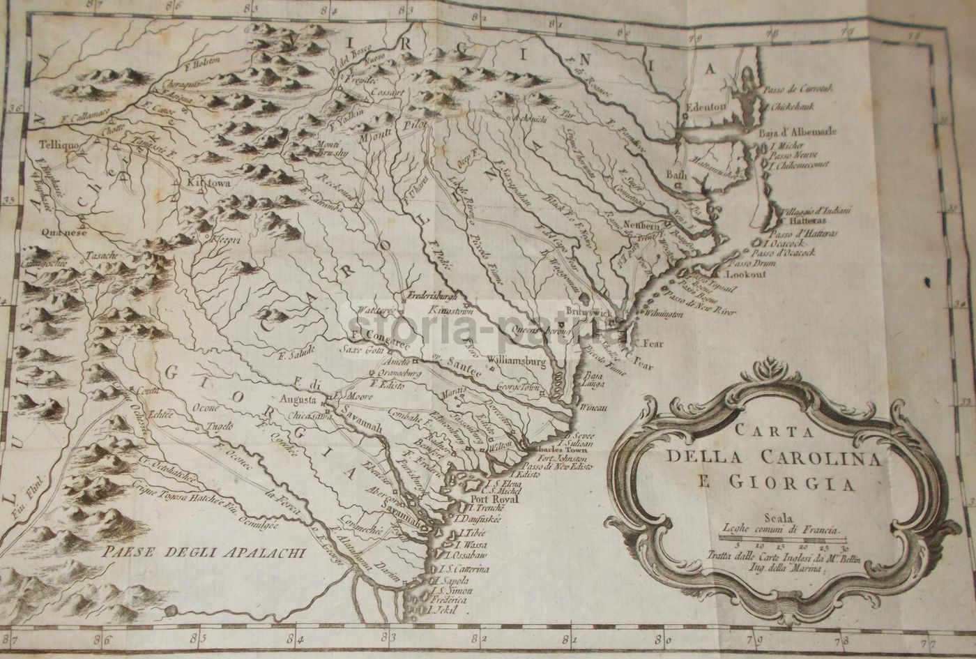 Mappa Antica Della Carolina E Della Georgia, Incisione Di Jacques Nicolas Bellin