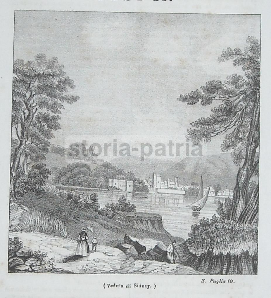 Antica Veduta Di Sydney. Litografia Di S. Puglia, 1843. Australia, Oceania.