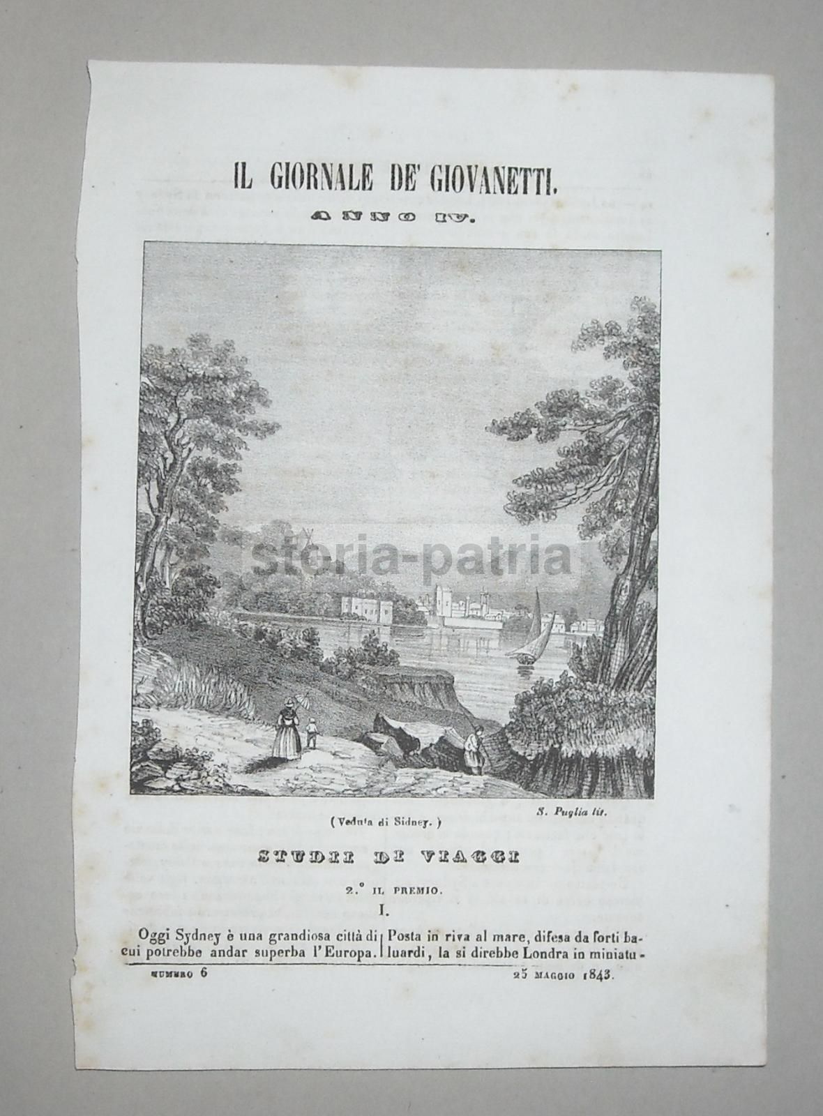 Antica Veduta Di Sydney. Litografia Di S. Puglia, 1843. Australia, Oceania.