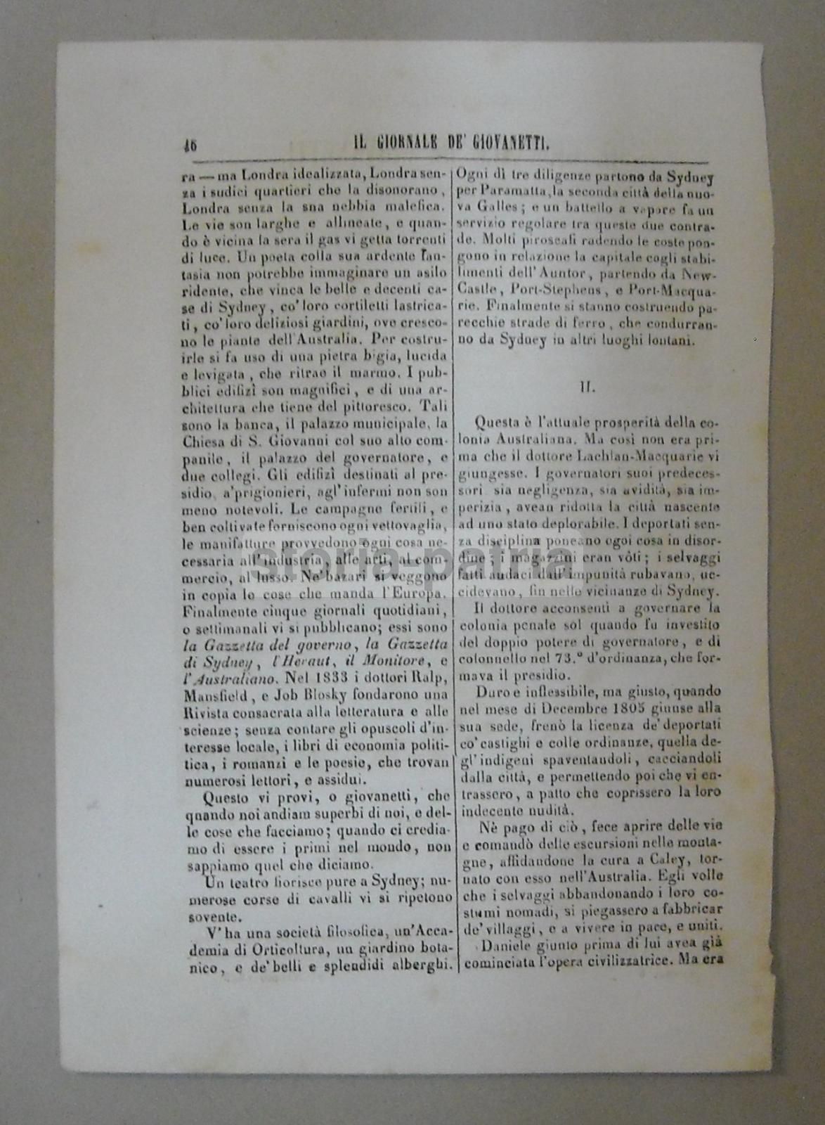 Antica Veduta Di Sydney. Litografia Di S. Puglia, 1843. Australia, Oceania.