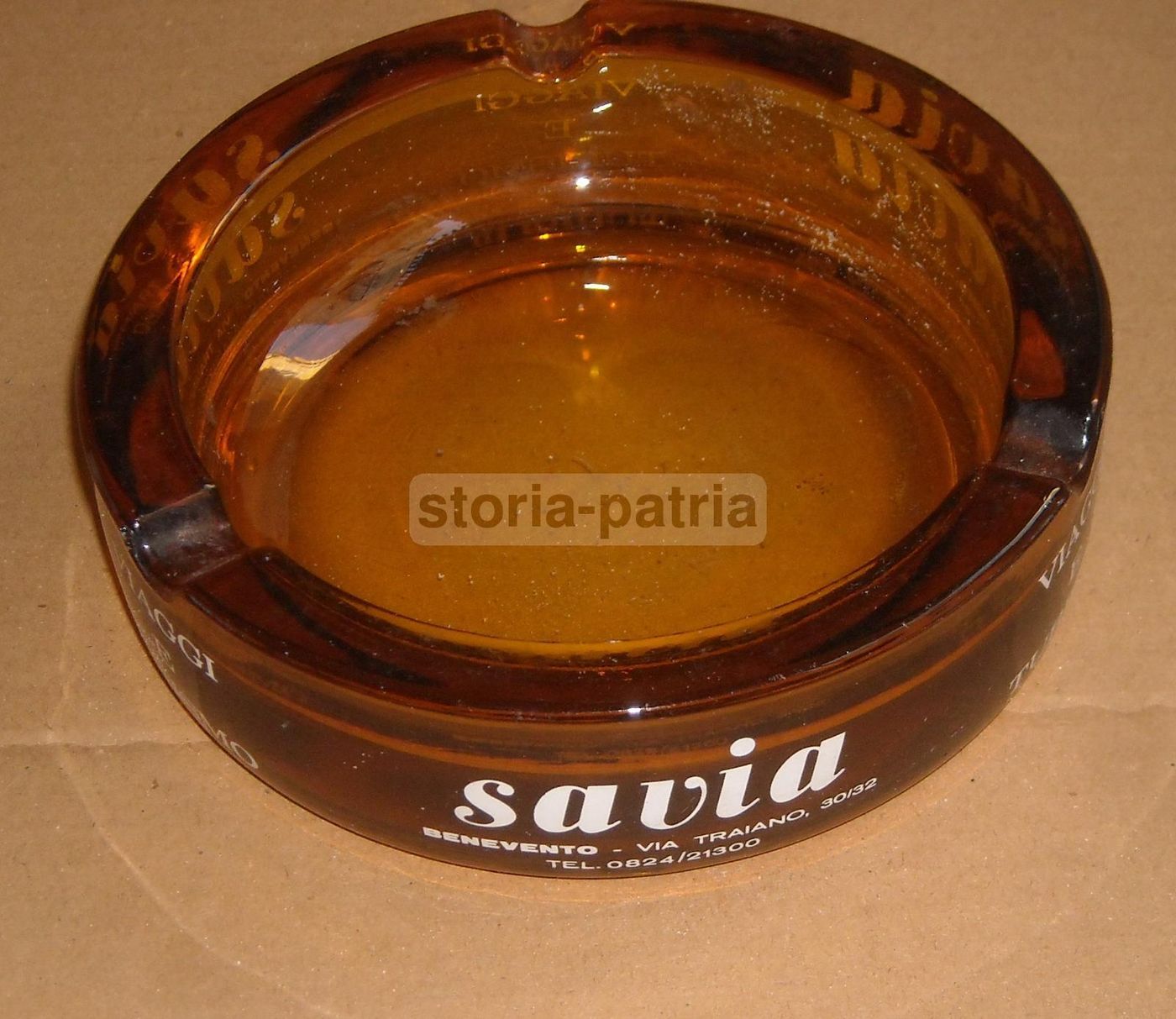 Posacenere Vintage In Vetro Pubblicitario Di Benevento, Anni '70