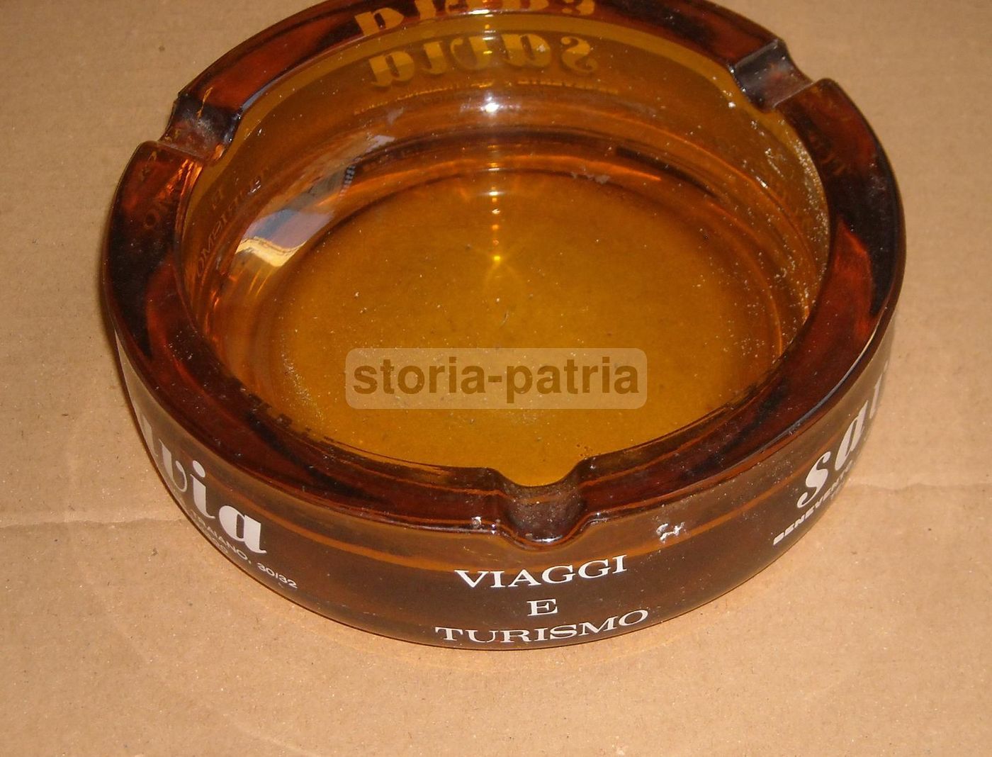 Posacenere Vintage In Vetro Pubblicitario Di Benevento, Anni '70
