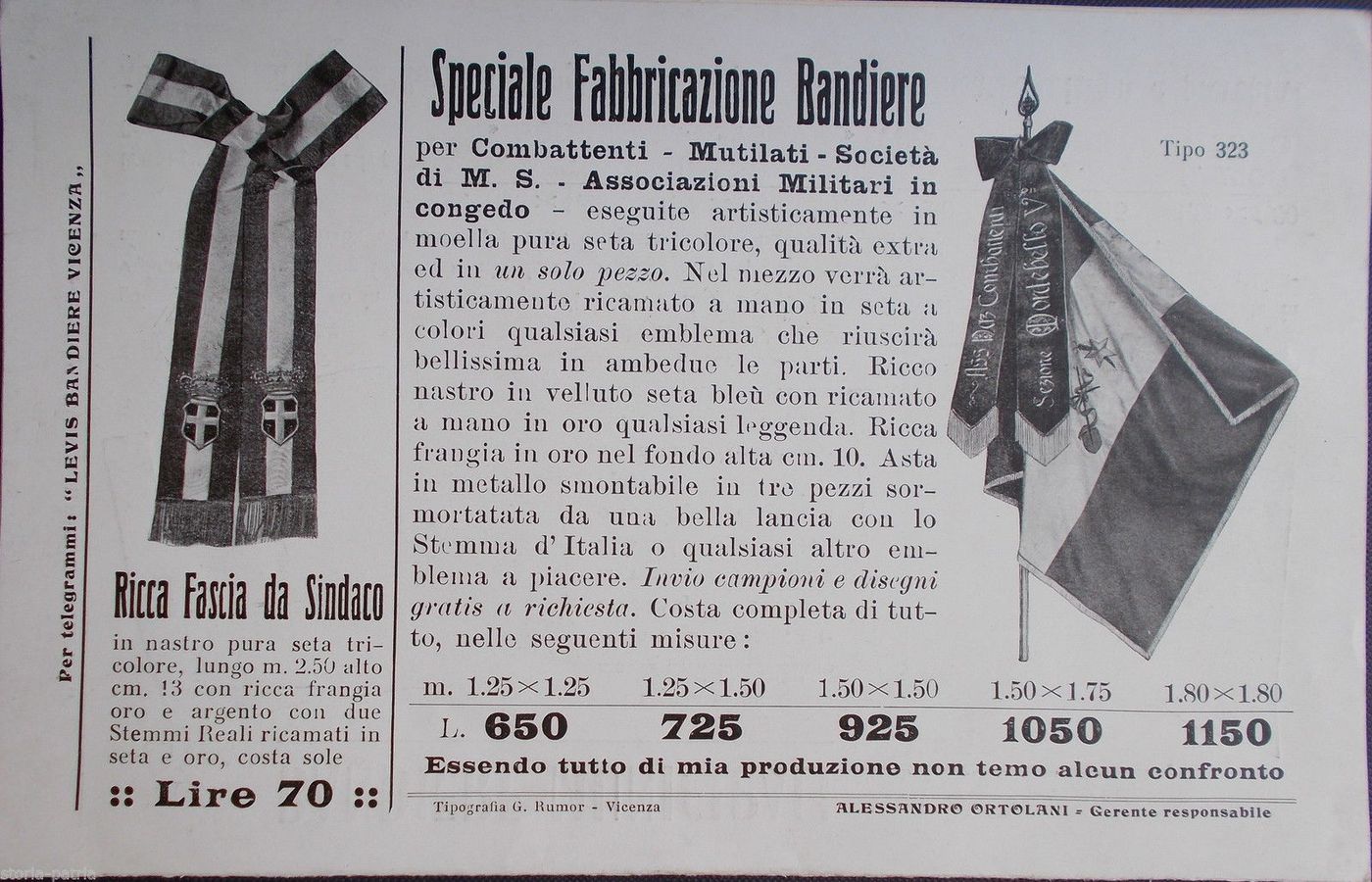 Catalogo Bandiere Ditta Levis Vicenza 1925 Araldica Militaria