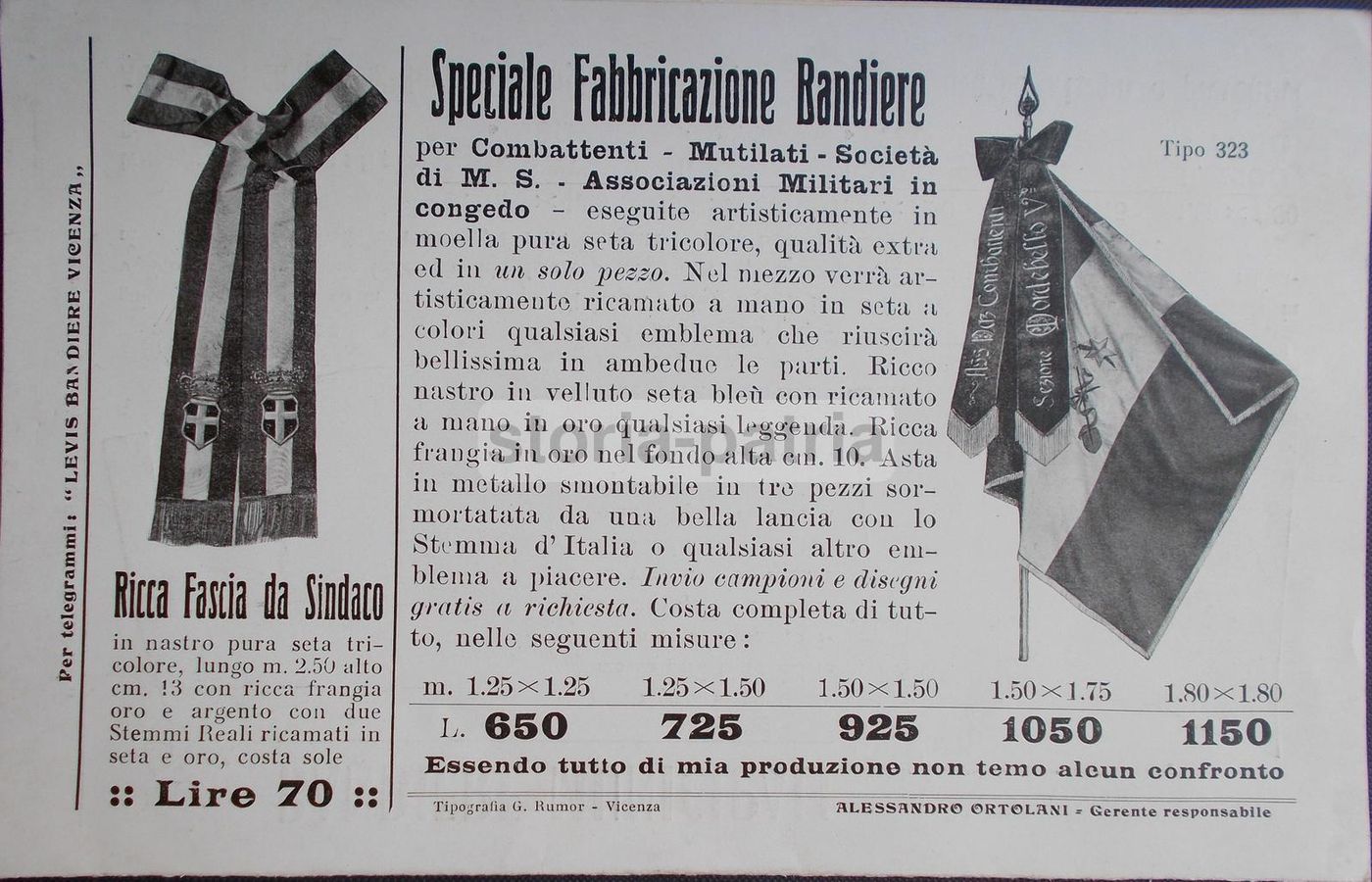 Catalogo Bandiere Ditta Levis Vicenza 1925 Araldica Militaria
