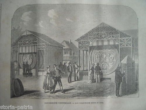 Esposizione Vienna 1873: Enologia, Botti Di Vino. Stampa Xilografica.