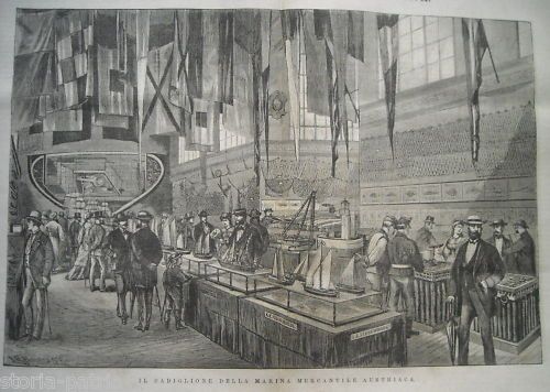 Incisione Padiglione Marina Mercantile Austriaca Vienna 1873