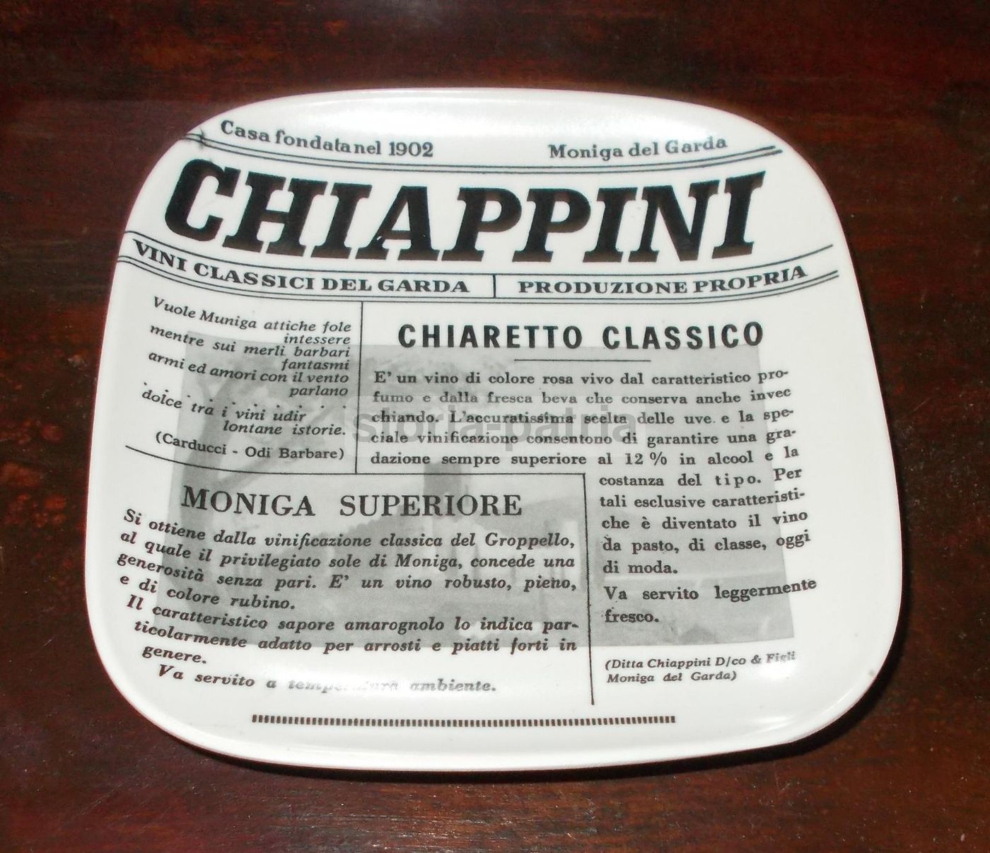 Piattino Pubblicitario Azienda Vinicola Chiappini Moniga Del Garda