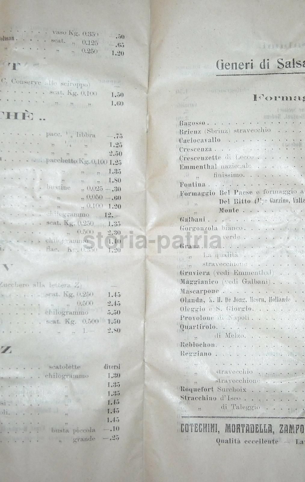 Listino Unione Cooperativa Milano 1914 Vini Alimentari Panettone