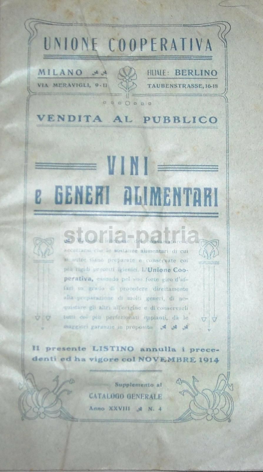 Listino Unione Cooperativa Milano 1914 Vini Alimentari Panettone