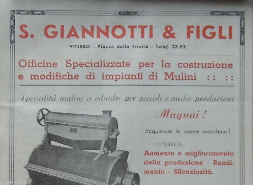 Calendario Pubblicitario S. Giannotti & Figli Viterbo 1951 Macchine Per Mulini