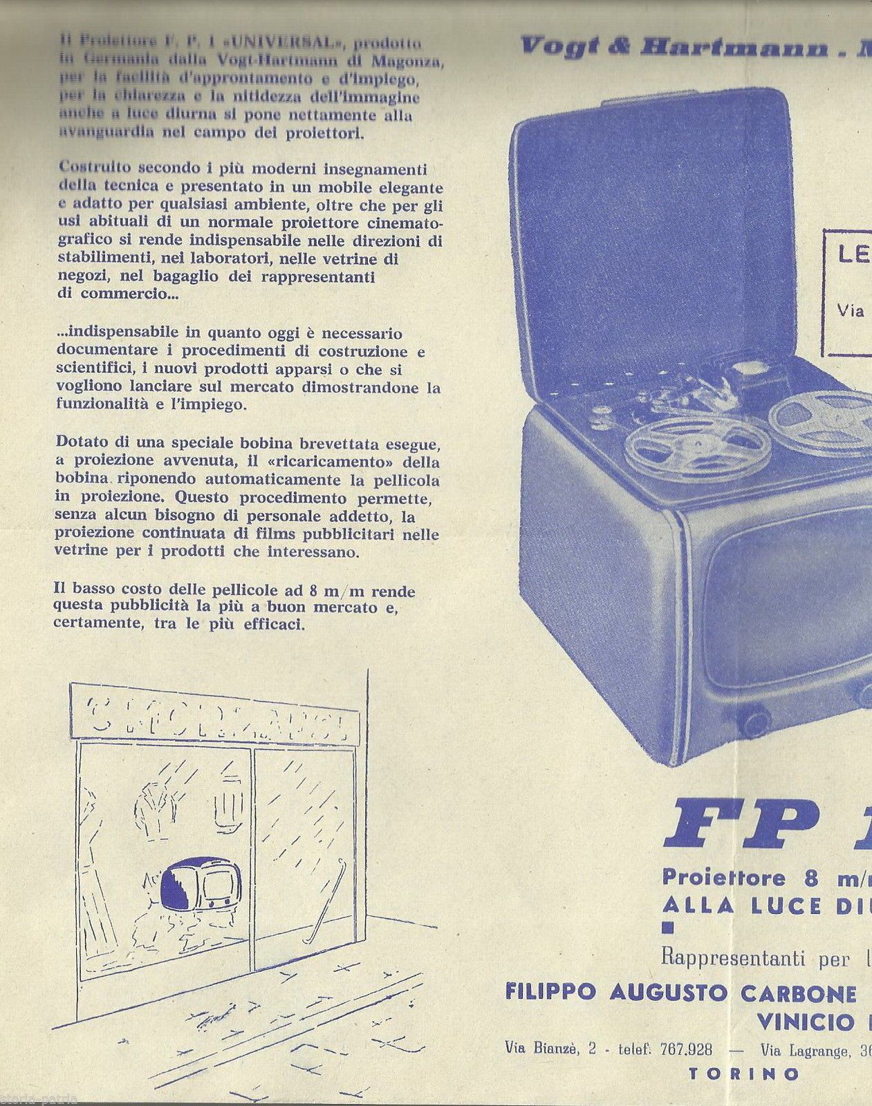 Pubblicità Proiettore Vogt & Hartmann FP1 Magonza Torino