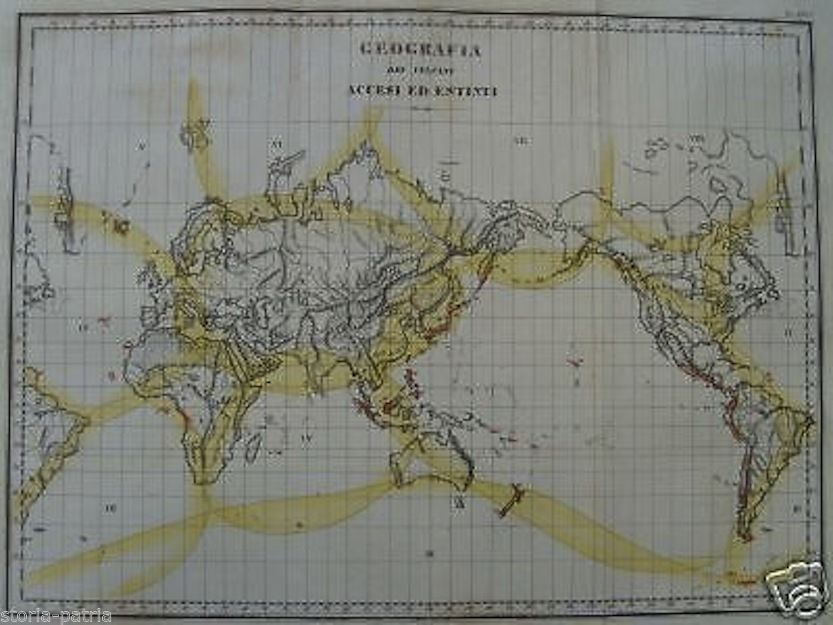 Mappa Antica Dei Vulcani Del Mondo, 1800 Circa