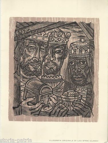 Xilografia Lou Strik: Tre Re Magi, Natale 1957, Gianni Mantero