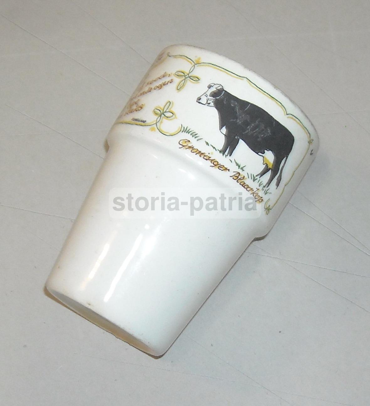 Bicchiere In Ceramica Pagnossin Anni '30 '50 Con Decoro Bovino
