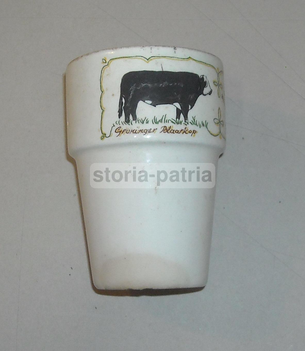 Bicchiere In Ceramica Pagnossin Anni '30 '50 Con Decoro Bovino