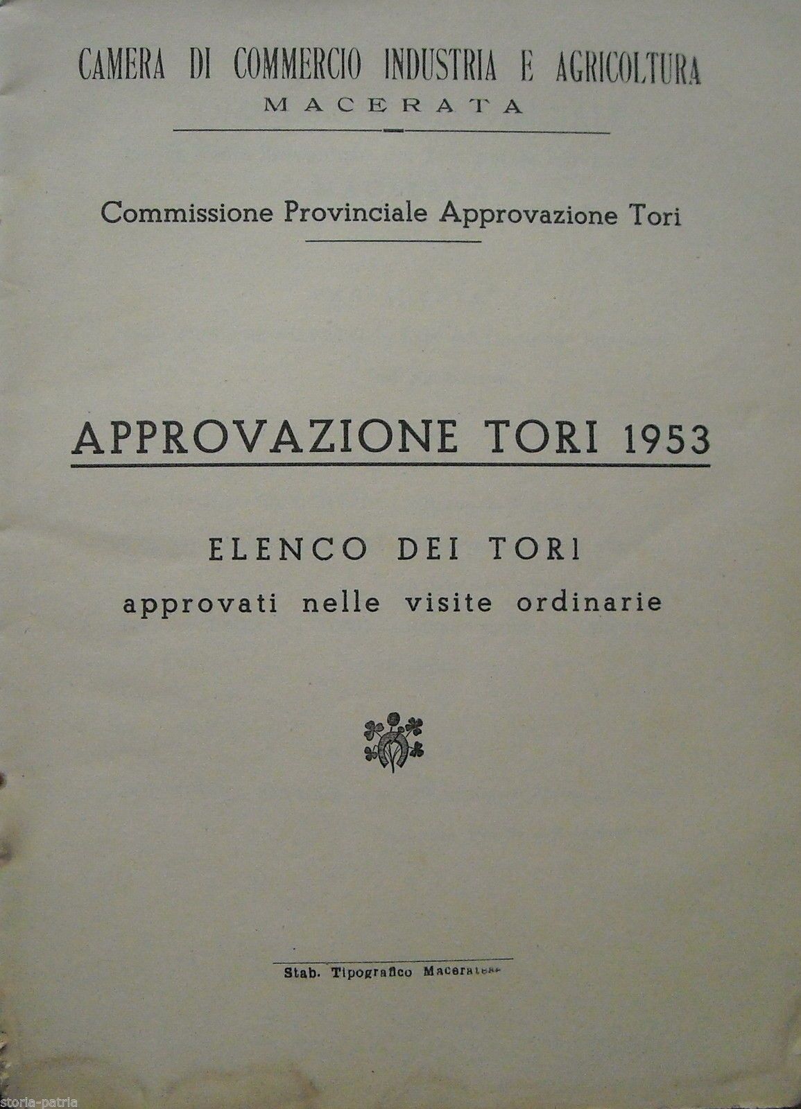 Elenco Tori Approvati Macerata 1953 Zootecnia Marche Proprietari