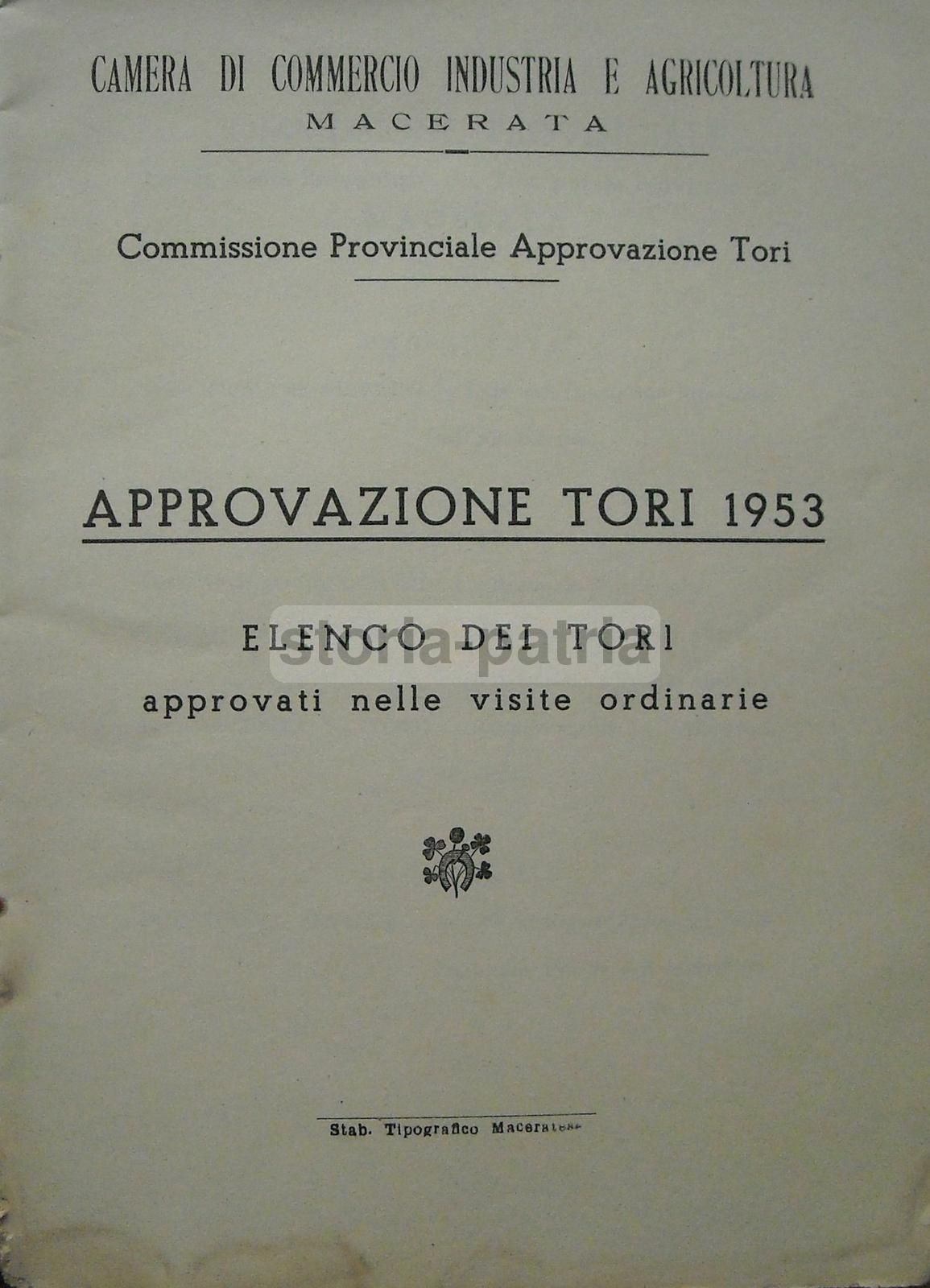 Elenco Tori Approvati Macerata 1953 Zootecnia Marche Proprietari
