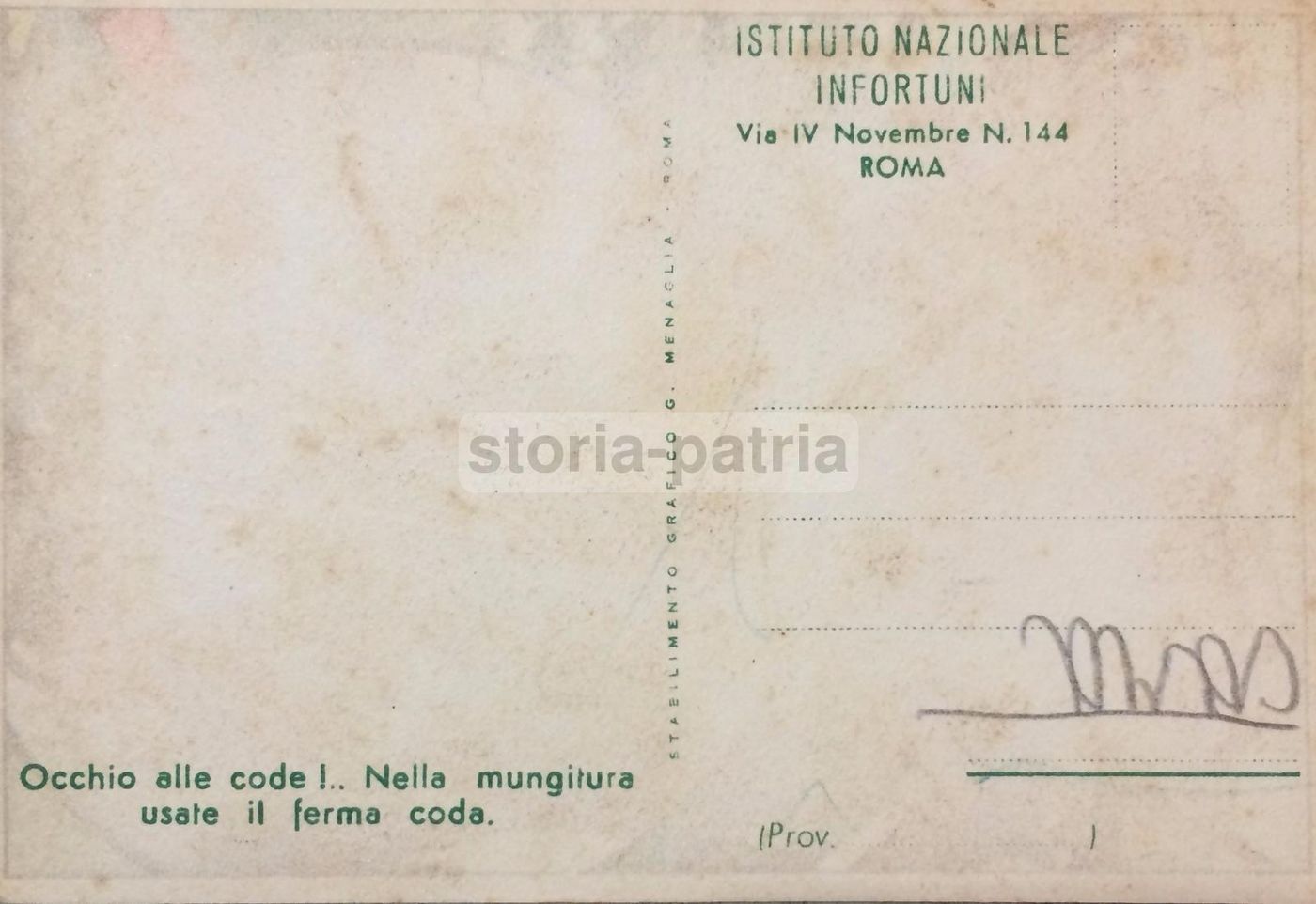 Cartolina Pubblicitaria Prevenzione Infortuni Mungitura Anni '30