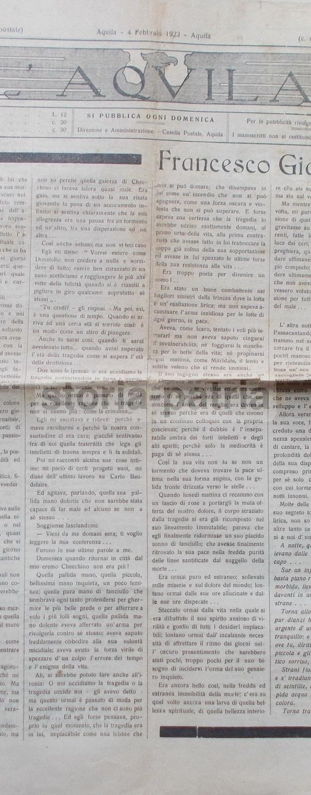 Abruzzo, Aquila, Antico Giornale Locale, Suicidio Giacobbe, Paganica, Rabizzati, Tione immagine 2