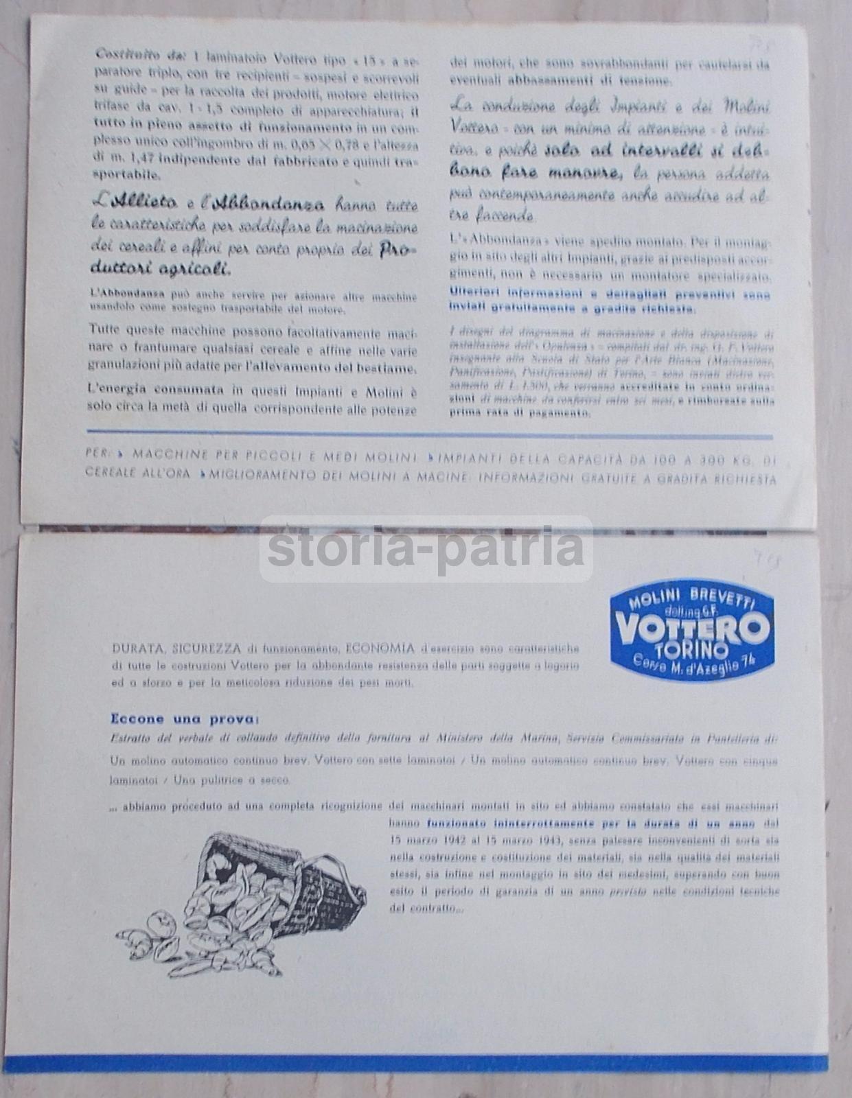 Agricoltura, Industria Meccanica, Torino, Vottero, Molini, Molitura Grano, Depliants immagine 1