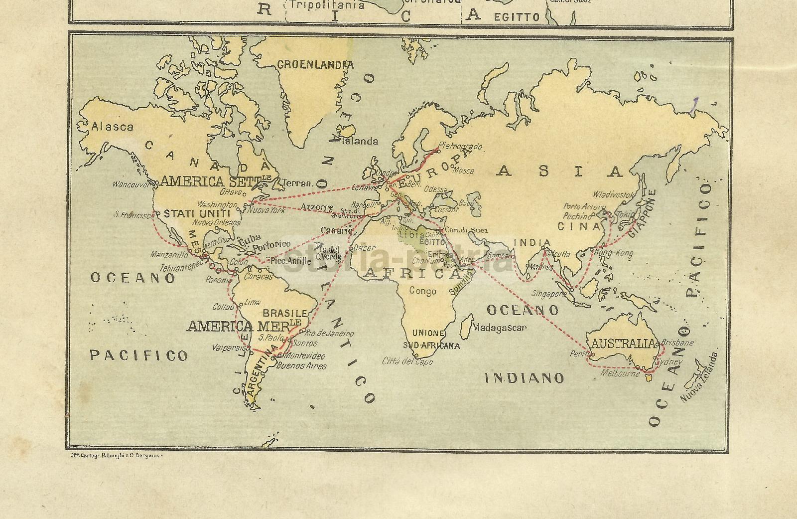 Antica Cartografia, Europa, Americhe, Navigazione, Emigrazione Italiana, Antica Mappa immagine 3