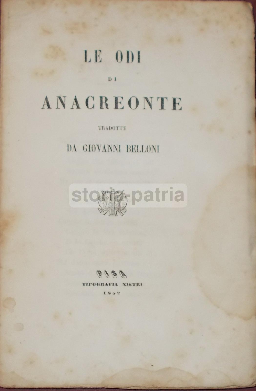 Letteratura, Poesia, Odi, Amore Avaro, Donna, Amanti, Sogno, Batillo, Giovanni Belloni immagine 1